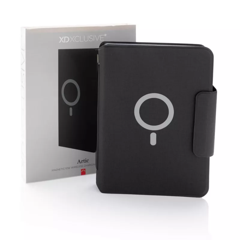 Teczka konferencyjna, notatnik A5, ładowarka bezprzewodowa, power bank 8000 mAh - czarny (P774.312)