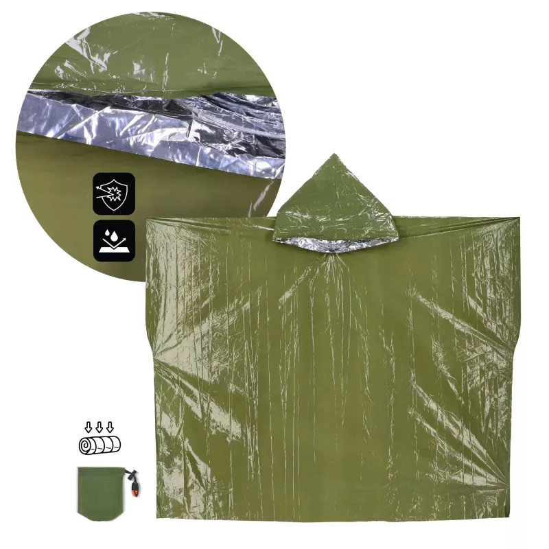Ponczo termiczne 2 w 1 do survivalu na świeżym powietrzu - Dried Green (LT94581-N0049)