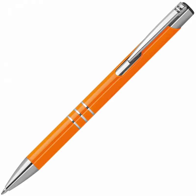 Pomarańczowy długopis metalowy z trzema chromowanymi ringami idealne pod grawer reklamowy