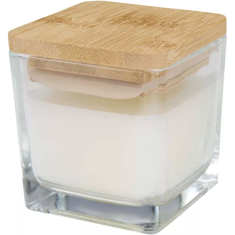 Ambra kwadratowa świeca w szkle z bambusową pokrywką - Biały (12635401)