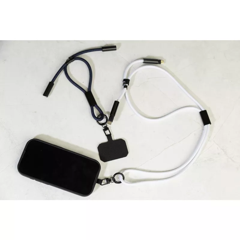 HolCharge smycz, uchwyt na telefon, kabel 60W RPET - biały (AP864133-01)