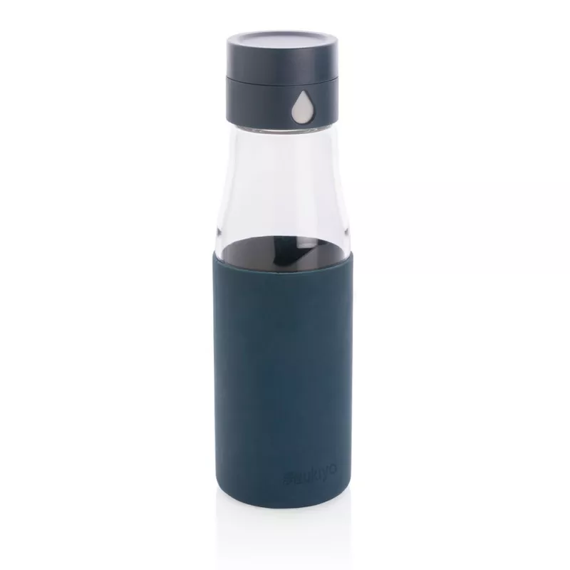Butelka szklana Ukiyo, monitorująca ilość wypitej wody 650 ml - niebieski (P436.725)