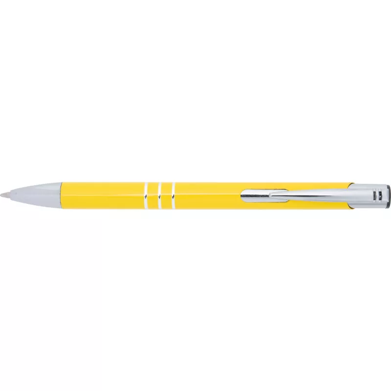 Żółty długopis metalowy z trzema chromowanymi ringami idealne pod grawer reklamowy