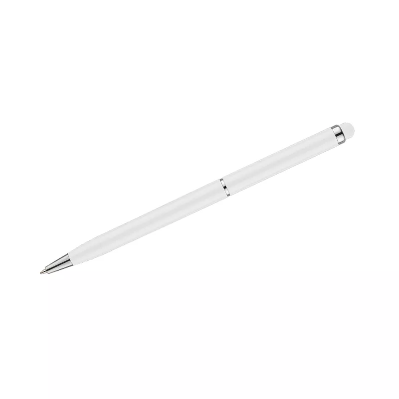 Cienki metalowy długopis reklamowy z touch penem TIN 2 - biały (19610-01)