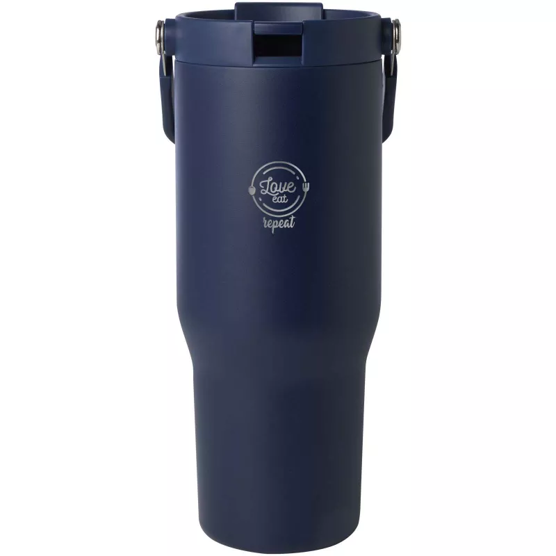 Kubek Bronx o pojemności 900 ml, z izolacją próżniową, wykonany ze recyklingowanej stali nierdzewnej z certyfikatem RCS i z miedzi, z wielofukncyjną zakrętką - Granatowy (10086455)