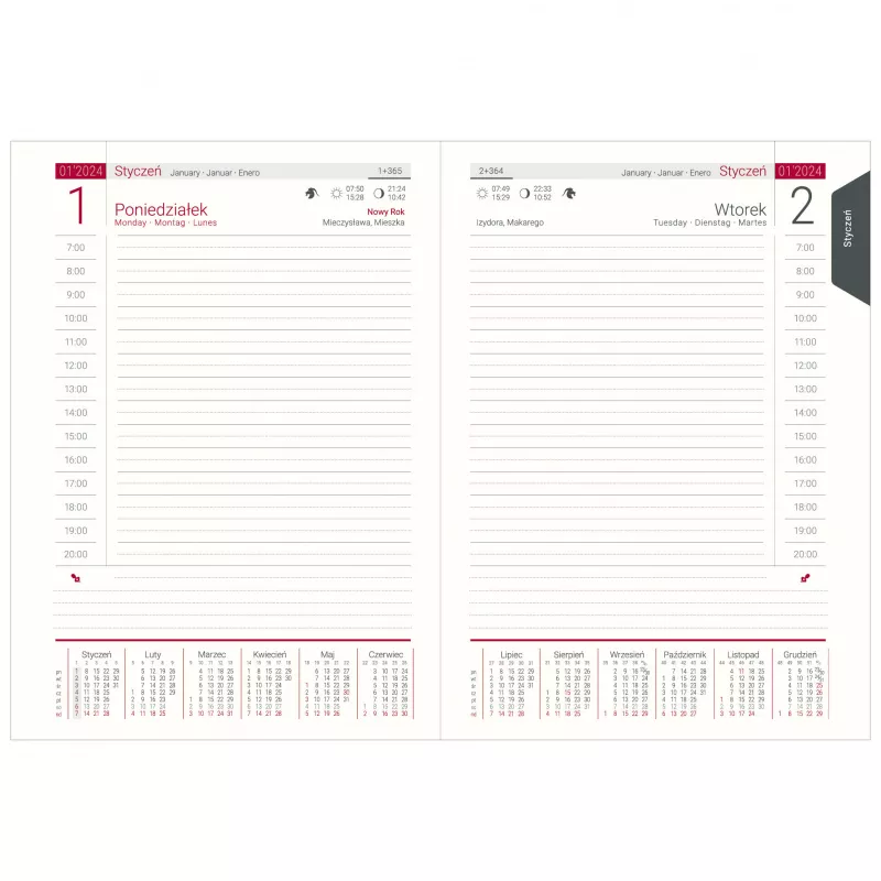 Kalendarz książkowy A5, dzienny, bez registrów, VIVO - różne kolory (KK-BCV-405.D.)