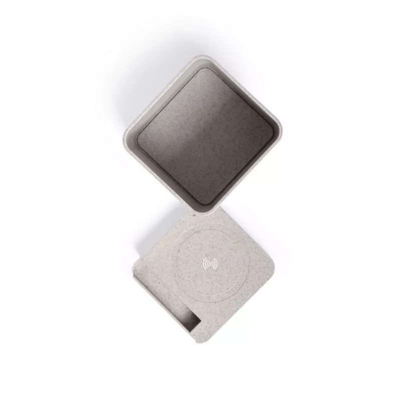 Ładowarka bezprzewodowa 5W ze słomy pszenicznej, hub USB 2.0, pojemnik na przybory do pisania, stojak na telefon - neutralny (V0116-00)