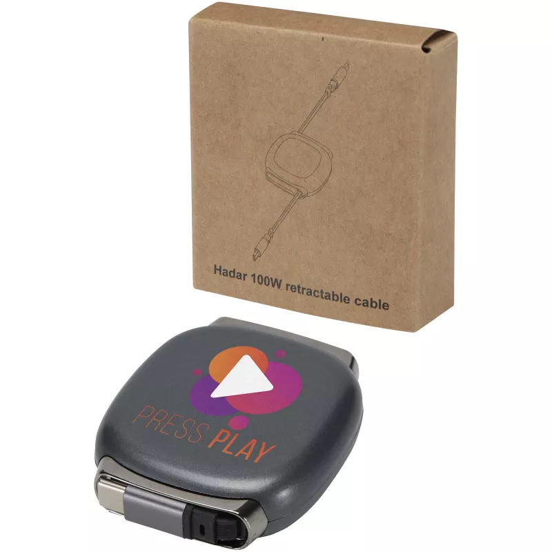 Alphard – zwijany kabel 5 w 1 do CarPlay, 100 W, z recyklingowanego plastiku, obsługa szybkiego ładowania PD - Gun metal (12449682)