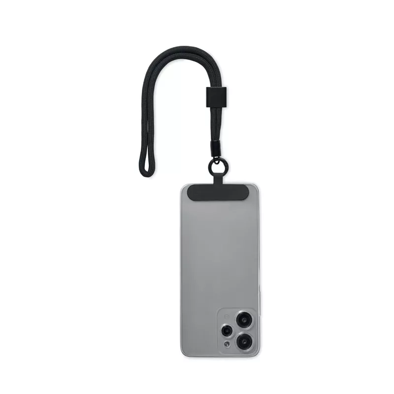 Smycz krótka do telefonu z RPET NONETTE WRIST - Czarny (MO2668-03)