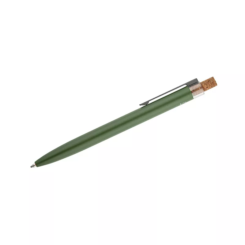 Długopis z recyklingowanego aluminium z korkowym przyciskiem KORIN - zielony butelkowy (19742-18)