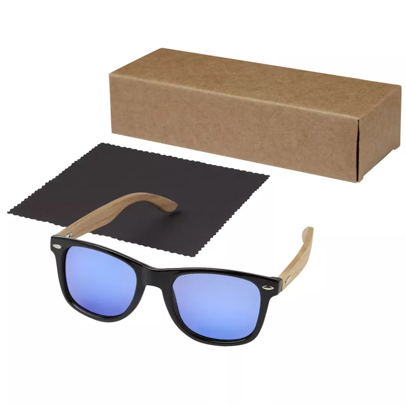 Lustrzane okulary przeciwsłoneczne wykonane z plastiku PET z recyklingu/drewna Hiru z polaryzacją w pudełku upominkowym - Drewno (12700271)