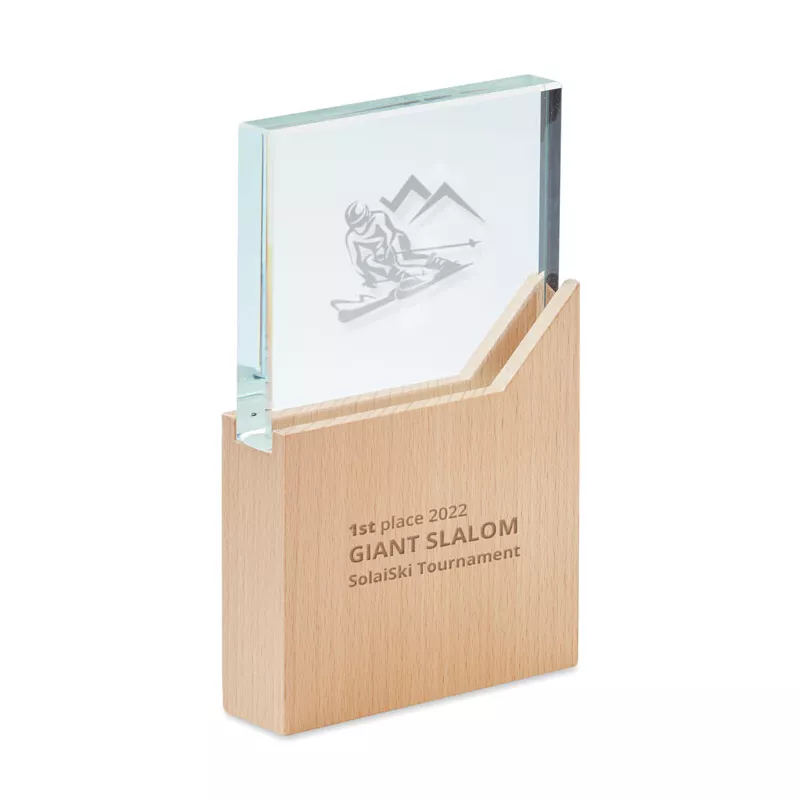 Statuetka kryształowa 20x12 cm z bukową podstawą ZEAL - Drewna (MO6585-40)