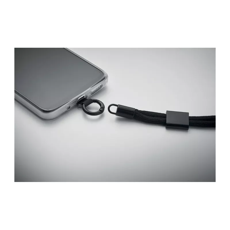 Smycz krótka do telefonu z RPET NONETTE WRIST - Czarny (MO2668-03)