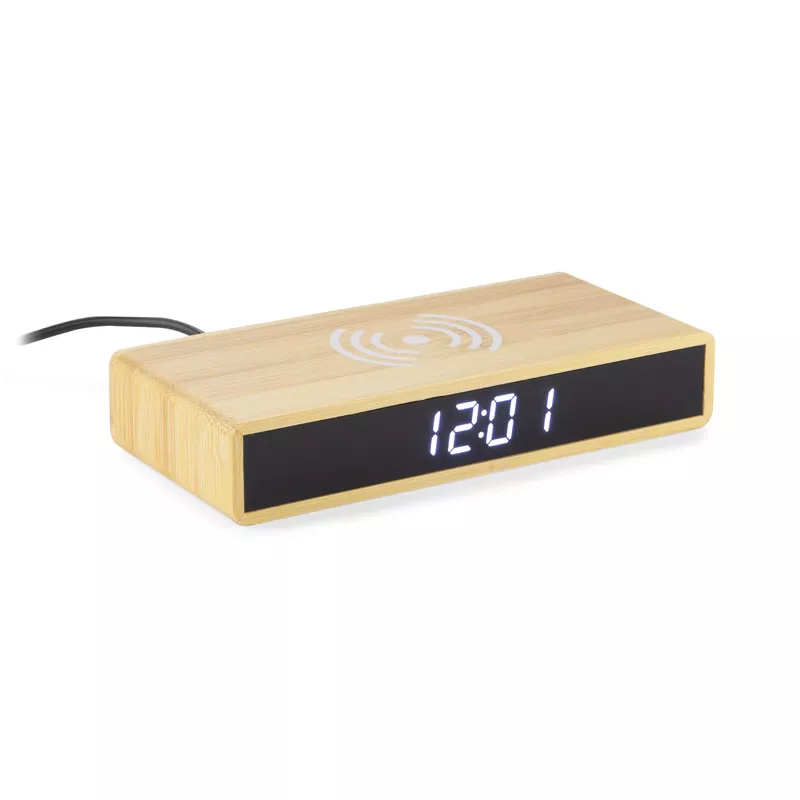 Zegar na biurko z ładowarką indukcyjną INDUCTO - brązowy (03092)