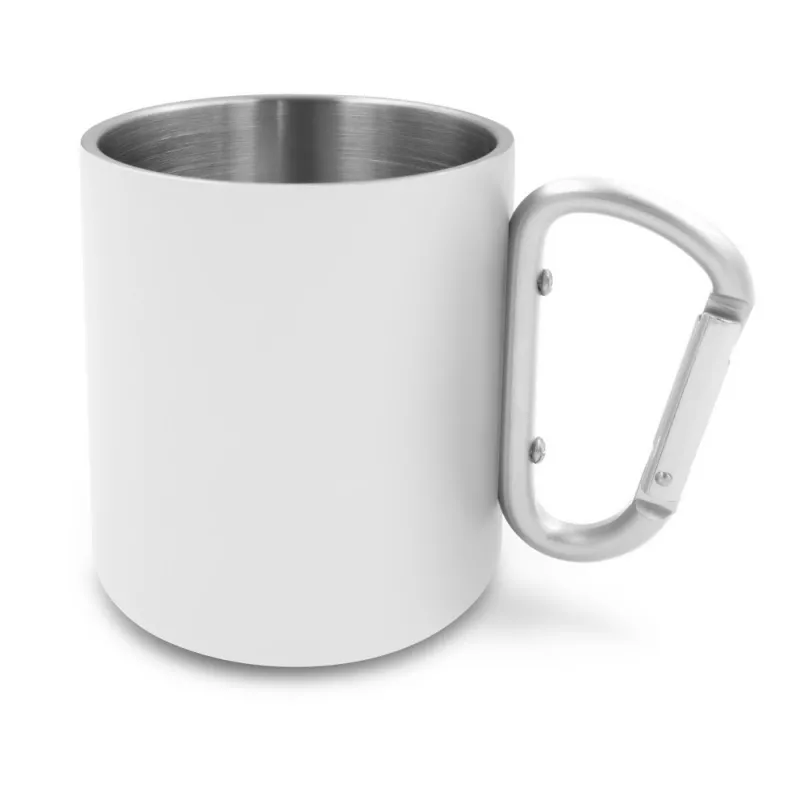 Kubek ze stali nierdzewnej z recyklingu, z podwójnymi ściankami, z karabińczykiem Pari 280 ml - white (V1405-02)