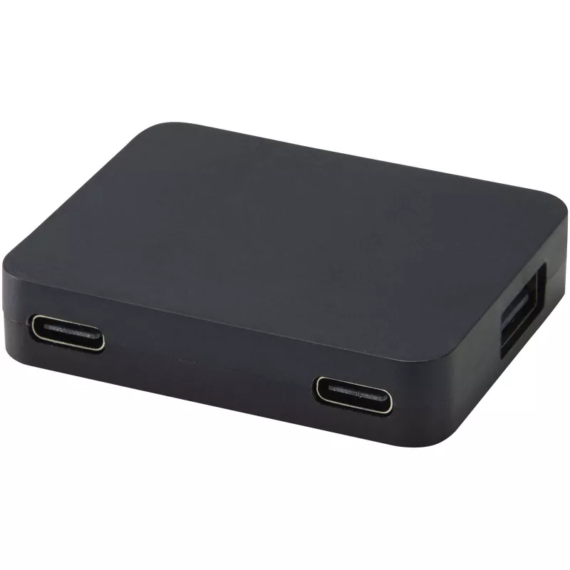 Gaia 4-portowy hub USB z wyjściem USB-A i typu C oraz podwójnym wejściem — wykonany z tworzyw sztucznych pochodzących z recyklingu - Czarny (12444990)