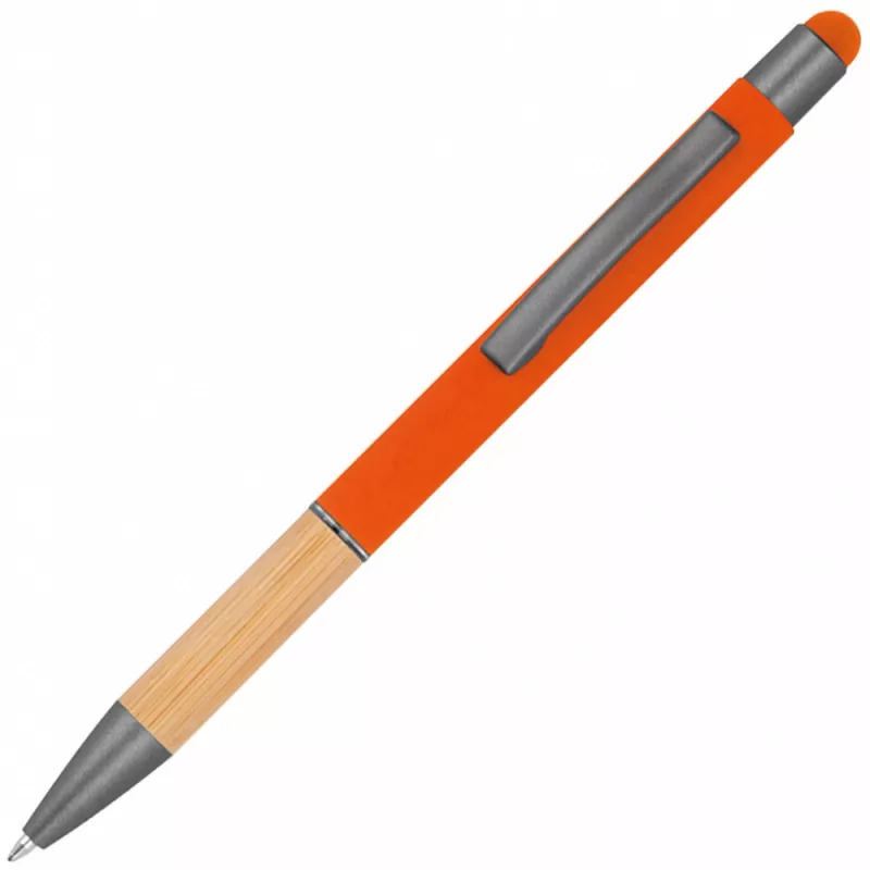 Długopis metalowy z uchwytem z bambusa i touch penem - pomarańczowy (1358110)