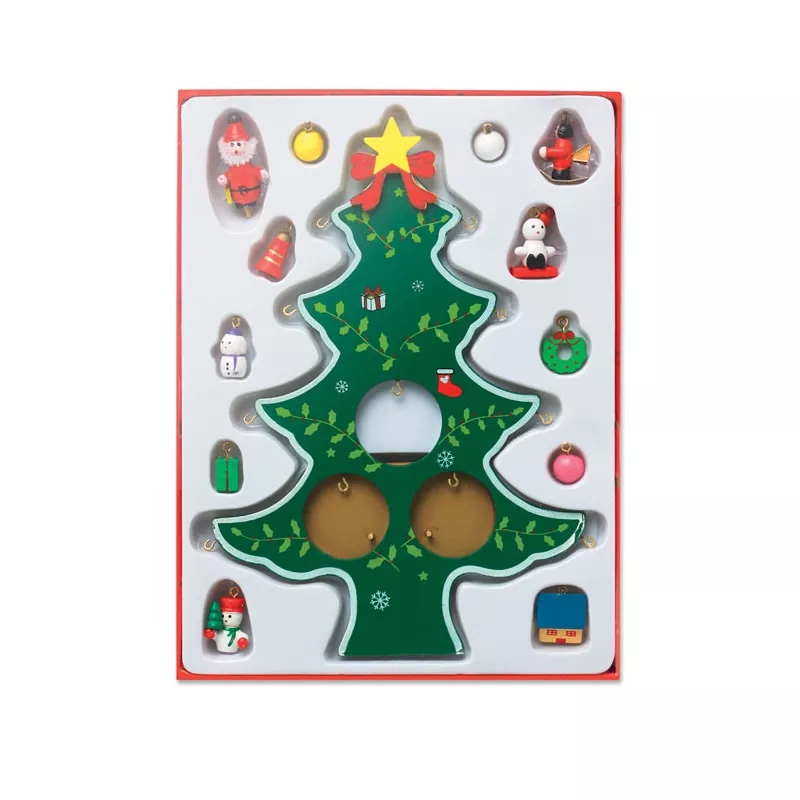 Choinka drewniana z 12 zawieszkami WOODTREE - Zielony (CX1278-09)