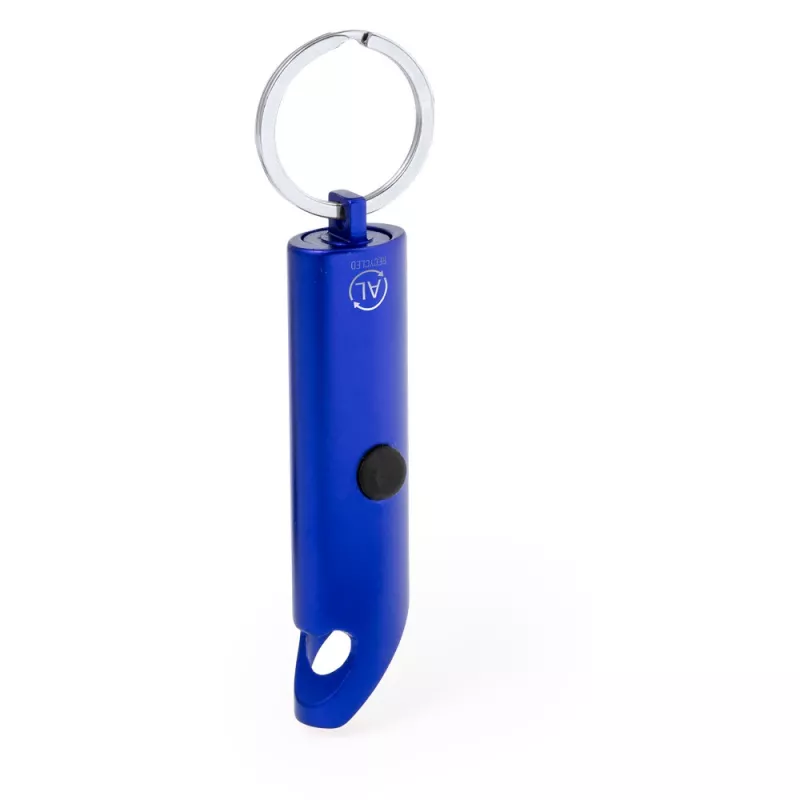Brelok do kluczy z aluminium z recyklingu, otwieracz do butelek, lampka LED - niebieski (V2106-11)