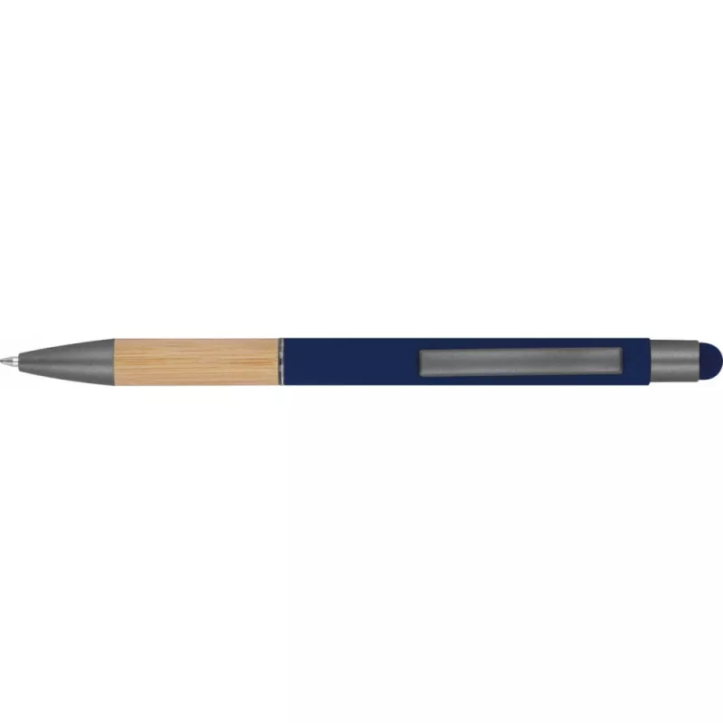 Długopis metalowy z uchwytem z bambusa i touch penem - granatowy (1358144)
