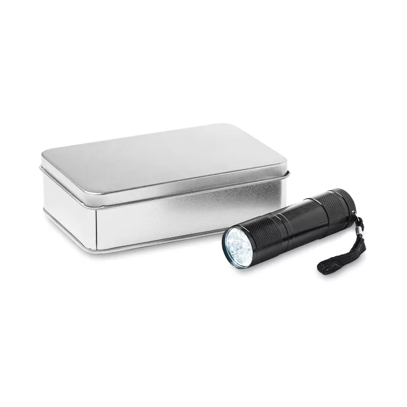 Latarka aluminiowa 9 LED w metalowym pudełku LED PLUS - Czarny (KC6860-03)
