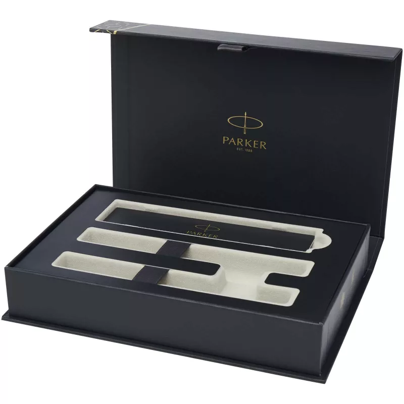 Parker IM Essentials – elegancki zestaw piśmienniczy: pióro i długopis, kolor srebrny - Czarny (10801590)