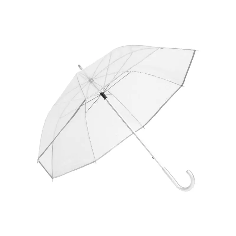Przezroczysty parasol ze srebrną lamówką z nadrukiem reklamowym PANORAMIX