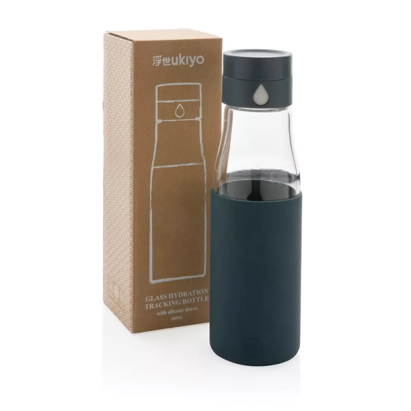 Butelka szklana Ukiyo, monitorująca ilość wypitej wody 650 ml - niebieski (P436.725)
