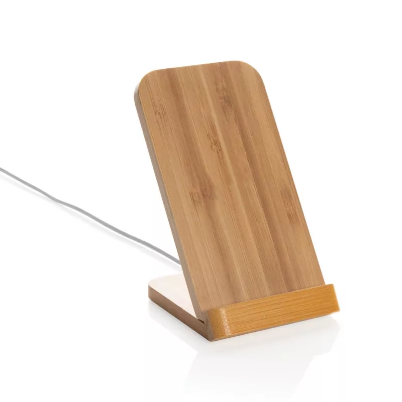 Bambusowa ładowarka bezprzewodowa 5W, stojak na telefon - brązowy (P308.359)