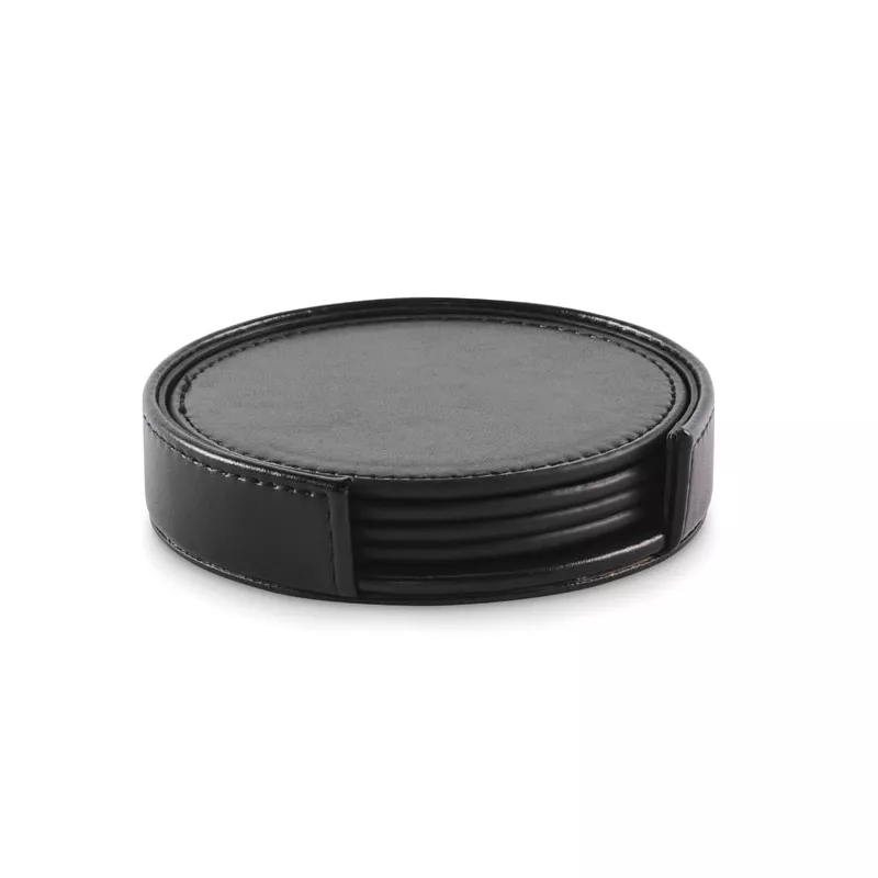 Podkładki pod kubek z PU 4 szt. w uchwycie POSA SET - Czarny (MO2615-03)