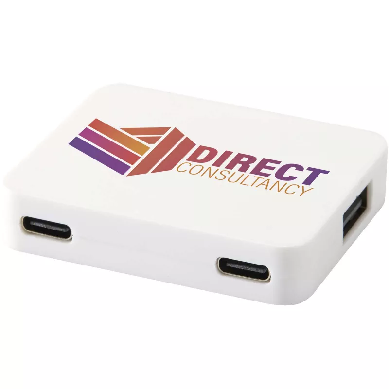 Gaia 4-portowy hub USB z wyjściem USB-A i typu C oraz podwójnym wejściem — wykonany z tworzyw sztucznych pochodzących z recyklingu - Biały (12444901)
