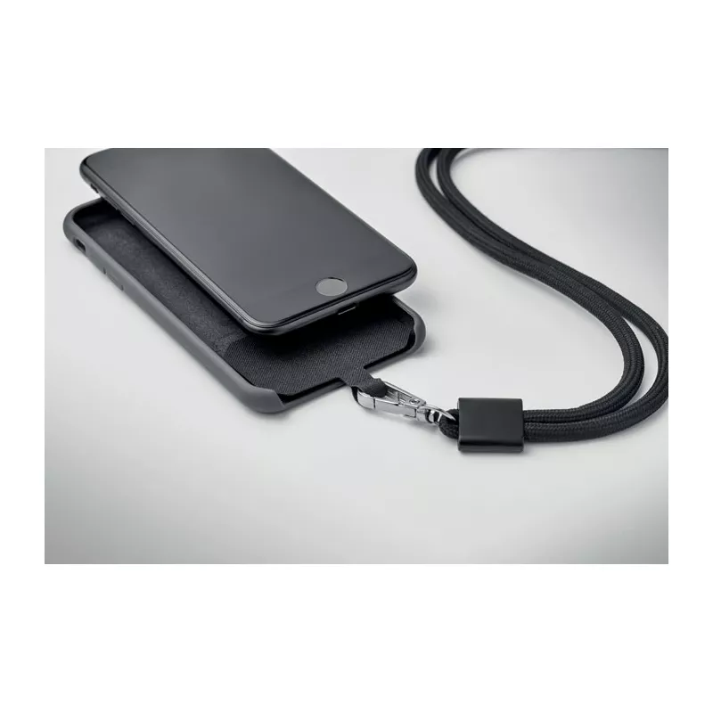 Smycz do telefonu z RPET z uchwytem NONETTE - Czarny (MO6925-03)