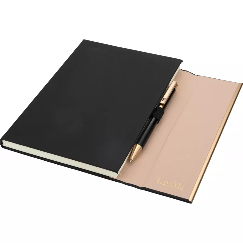 Notatnik A5 ze skóry z recyklingu, w linie z długopisem metalowym CrisMa MAGGIE - czarny (2476303)