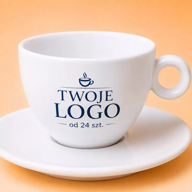Biała filiżanka reklamowa ze spodkiem z Twoim logo od 24 szt.