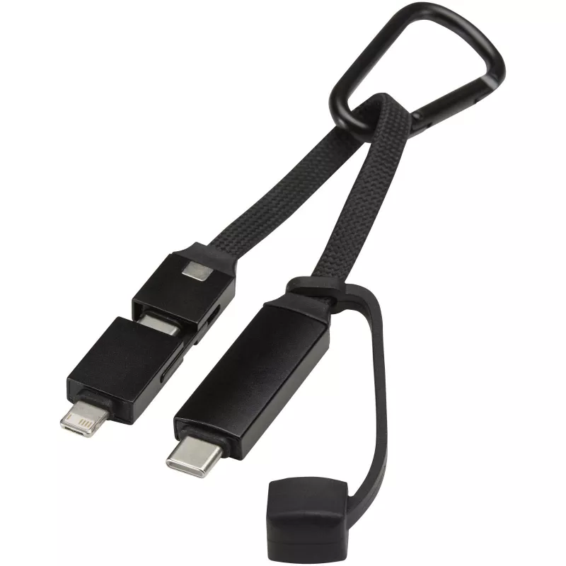 Kabel ładujący Algieba 65 W 5 w 1 wykonany z recyklingowanego aluminium, z karabińczykiem - Czarny (12449790)