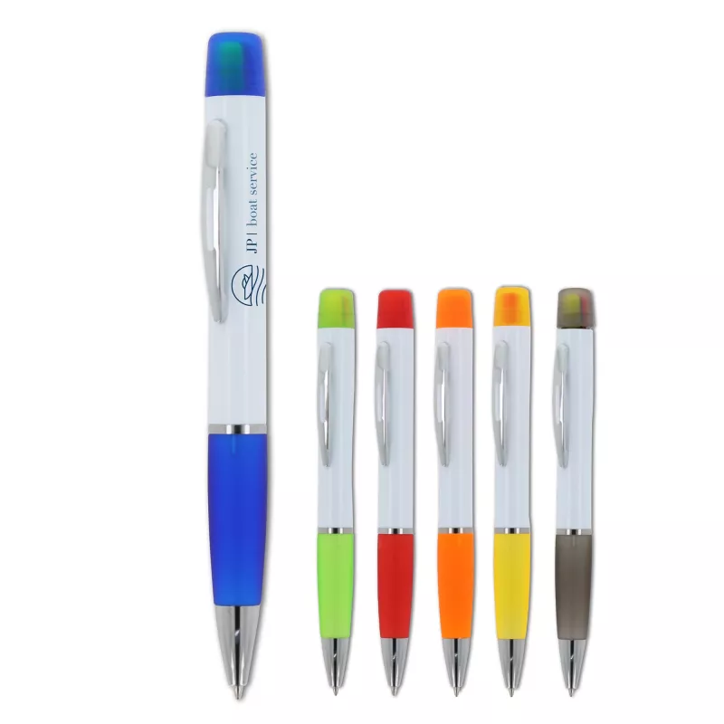 Długopis Hawaii z trójkolorowym zakreślaczem - biało / jasnozielony (LT81253-N0132)
