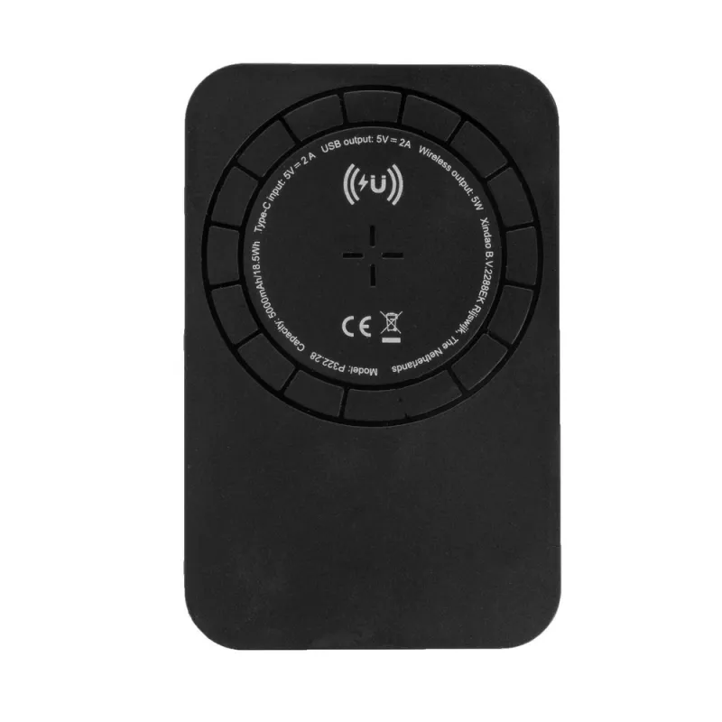 Magnetyczny, bezprzewodowy power bank 5000 mAh, 5W - czarny (P322.281)