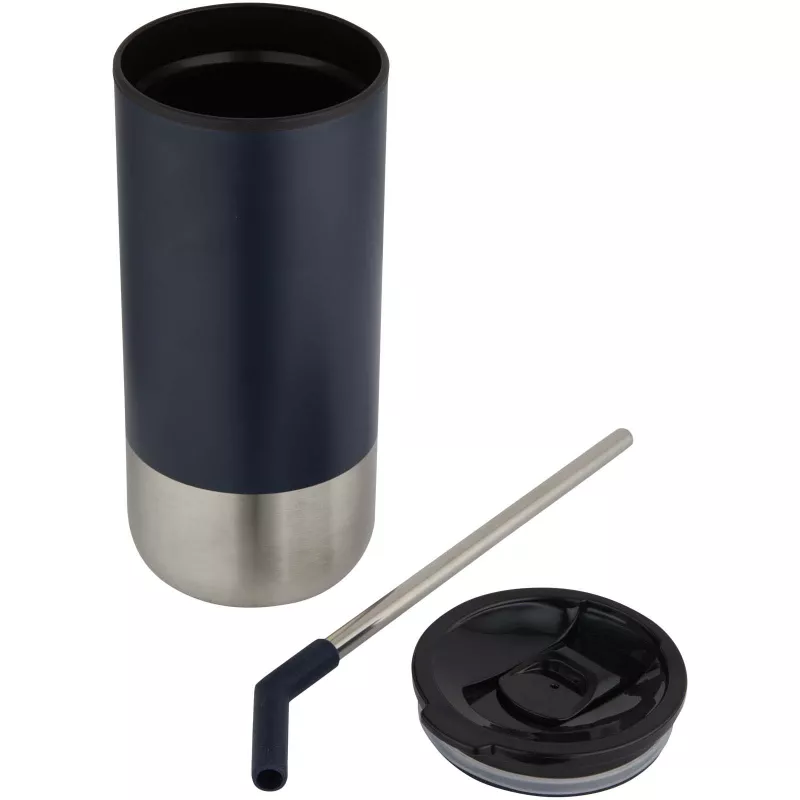 Grayson izolowany kubek z certyfikatem RCS z recyklingu o pojemności 480 ml z silikonową słomką - Granatowy (10091855)