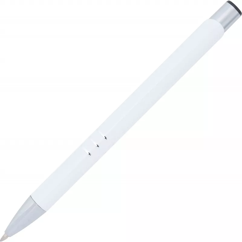 Biały długopis metalowy z trzema chromowanymi ringami idealne pod grawer reklamowy