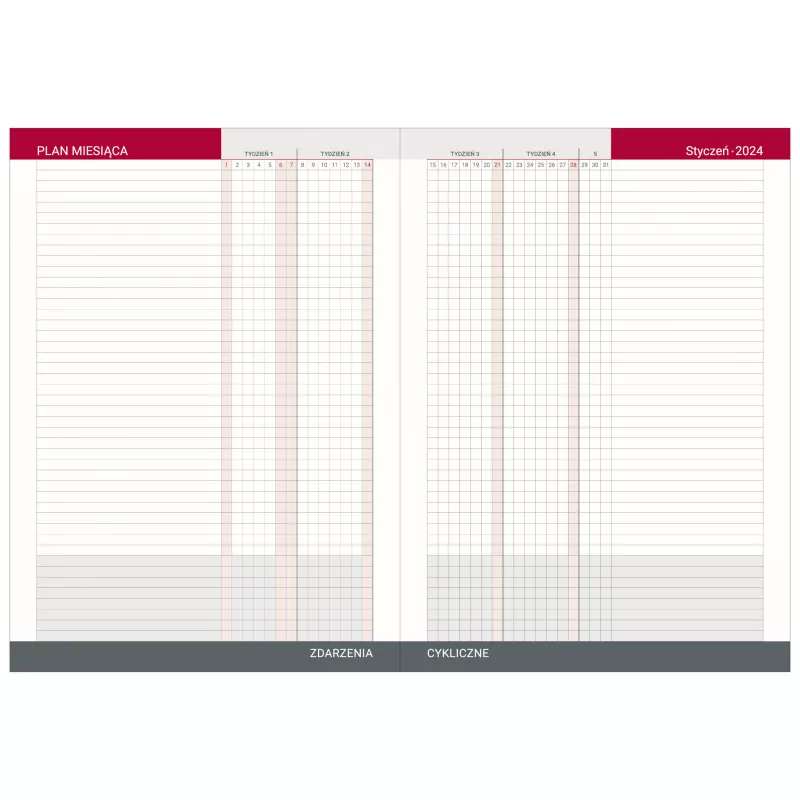 Kalendarz książkowy A5, dzienny, z registrami COMBO - różne kolory (KK-VCC-405RD)