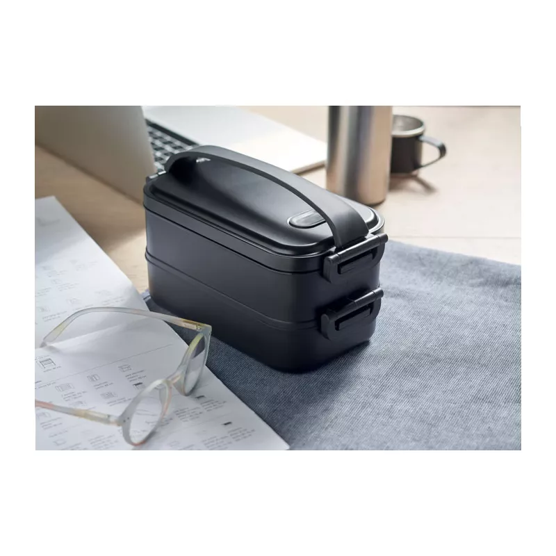 Lunchbox dwupoziomowy 2x800 ml z klamrami IDOLUNCH - Czarny (MO2119-03)