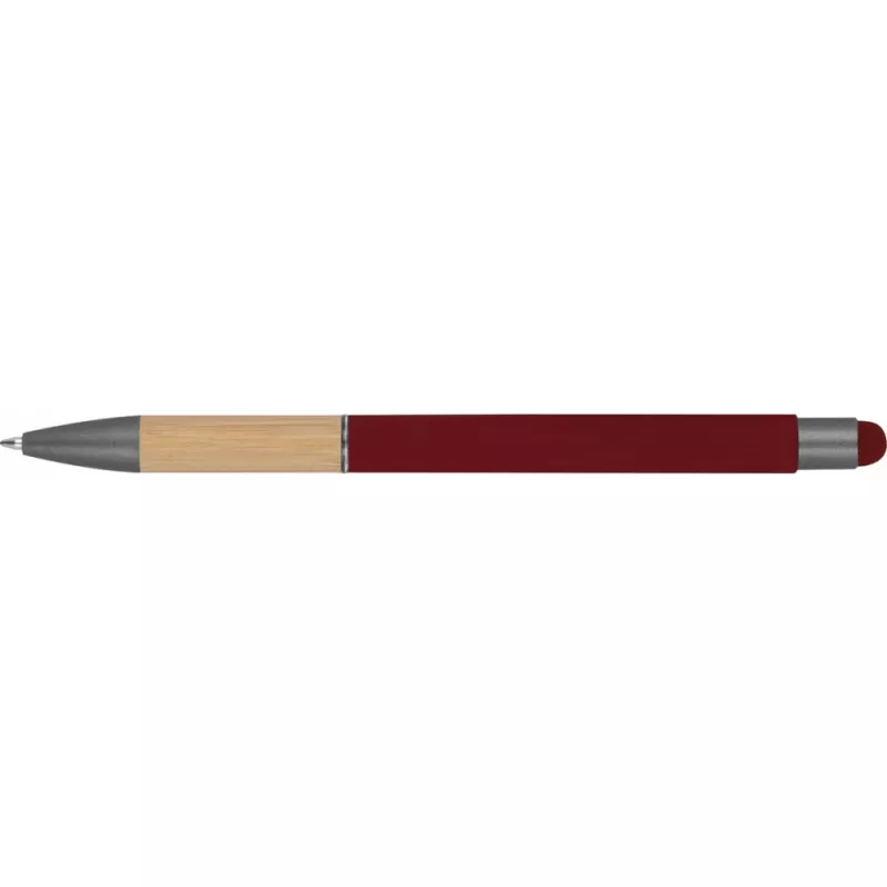 Długopis metalowy z uchwytem z bambusa i touch penem - bordowy (1358102)