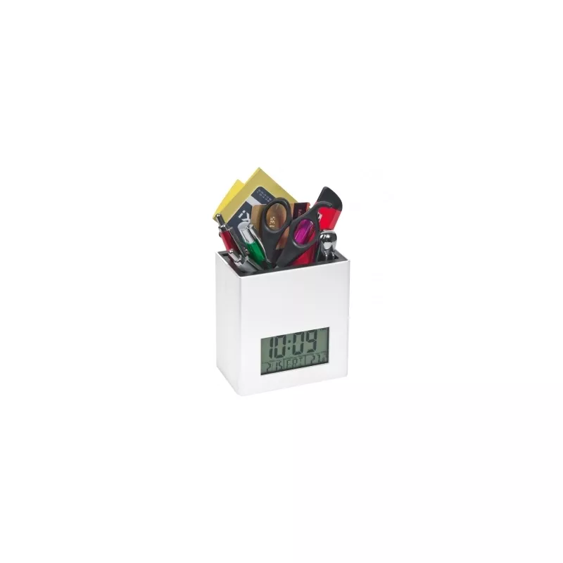 Organizer biurkowy z zegarkiem i termometrem - biały (4008406)