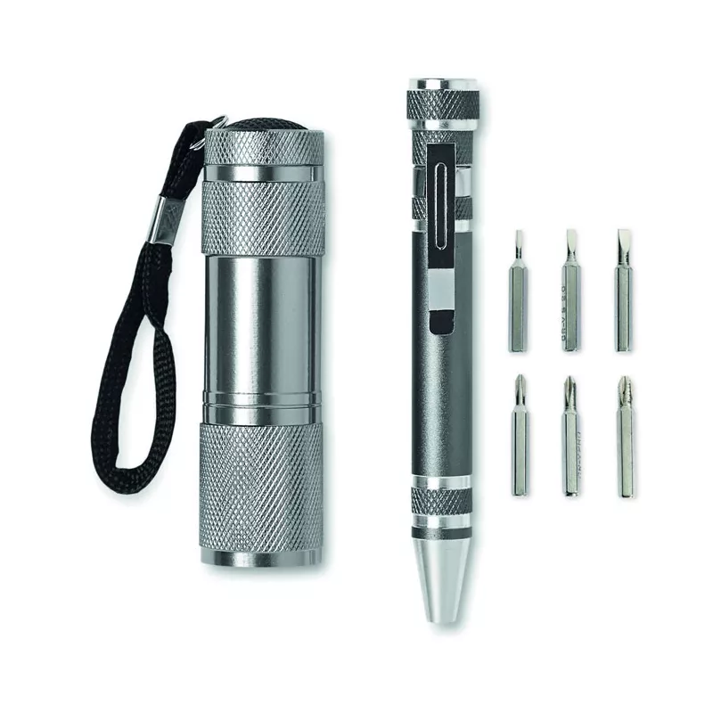 Zestaw latarka 9 LED i multitool aluminiowy COMBITOOL - Tytanowy (MO8559-18)