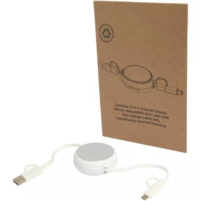 Alasia zwijany kabel do synchronizacji danych i szybkiego ładowania 5 w 1 45 W o długości 100 cm z tworzyw sztucznych i aluminium pochodzących z recyklingu - Srebrny (12442081)