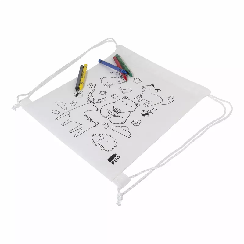 Zocolo Worek ze sznurkiem do kolorowania RPET, zwierzęta - biały (AP800298-A)