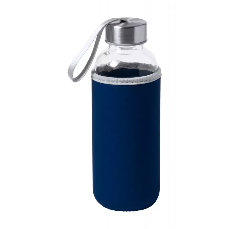Butelka szklana w futerale Dokath 420 ml - ciemno niebieski (AP781675-06A)