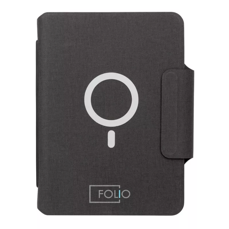 Teczka konferencyjna, notatnik A5, ładowarka bezprzewodowa, power bank 8000 mAh - czarny (P774.312)