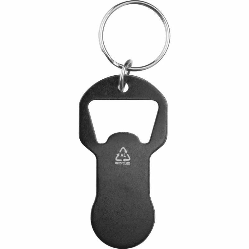 Brelok z otwieraczem do butelek i żetonem do wózka z aluminium z recyklingu OLIWIER - czarny (9544503)