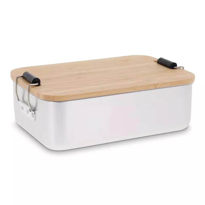 Aluminiowy lunchbox z bambusową pokrywką - srebrny (LT90456-N0005)